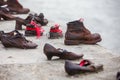 Shoes on the Danube Bank a memorial in honor to the Jews killed by fascist Arrow Cross militiamen in Budapest during World War II Royalty Free Stock Photo