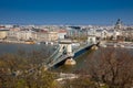 View of the Budapest city, chain bridge and Danube river