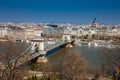 View of the Budapest city, chain bridge and Danube river