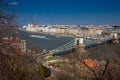 View of the Budapest city, chain bridge and Danube river