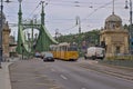 Yellow tram line in the city center. Royalty Free Stock Photo