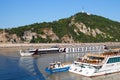 Budapest, Hungary - August 12, 2017: Cruise ship tourists moored in Danube river in Budapest