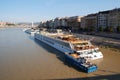 Budapest, Hungary - August 12, 2017: Cruise ship tourists moored in Danube river in Budapest