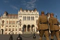 Budapest, Hungari - August 29, 2017: Honorary Guard on Lajos Koshuta Square near Hungarian Parliament Building in Budapest. Royalty Free Stock Photo