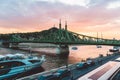 BUDAPEST, HUNGARY, August, The National Monument is the green Liberty Bridge in Budapest