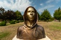 Portrait of the statue of Satoshi Nakamoto mysterious founder of Bitcoin