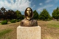 Portrait of the statue of Satoshi Nakamoto mysterious founder of Bitcoin