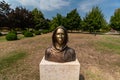 Portrait of the statue of Satoshi Nakamoto mysterious founder of Bitcoin