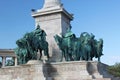 BUDAPEST, HUNGARY - AUGUST 08, 2012: Statues of the legendary Seven Chieftains on the Heroes` Square.