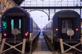 Trains departing from the interior of Budapest Keleti Palyaudvar train station. Royalty Free Stock Photo