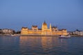 View of the building of the Hungarian Parliament in Budapest from a pleasure boat