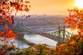 Budapest, Hungary - Autumn scene of beautiful Liberty Bridge Szabadsag Hid at sunrise Royalty Free Stock Photo
