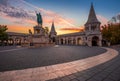 Budapest, Hungary - Autumn sunrise at the Fisherman`s Bastion with King Stephen I statue Royalty Free Stock Photo