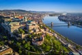 Budapest, Hungary - Beautiful aerial skyline view of Buda Castle Royal Palace and South Rondella at sunset