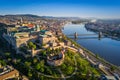 Budapest, Hungary - Beautiful aerial skyline view of Buda Castle Royal Palace and South Rondella at sunset Royalty Free Stock Photo