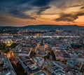 Budapest, Hungary - Beautiful aerial skyline view of Budapest at sunset with St.Stephen`s Basilica. Buda Castle Royal Palace Royalty Free Stock Photo