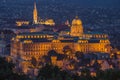 Budapest, Hungary - The beautiful Buda Castle Royal Palace with the Buda hills and the Matthias Church Royalty Free Stock Photo