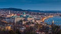 Budapest, Hungary - Beautiful Buda Castle Royal Palace and Matthias Church on a panoramic skyline view of Budapest