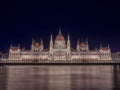 Budapest, Hungary - The beautiful illuminated Hungarian Parliament building Orszaghaz by night with dark blue sky