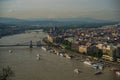 Budapest, Hungary: Beautiful landscape on the Parliament building, the chain bridge and the Danube river. View of the city from Royalty Free Stock Photo