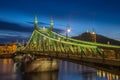 Budapest, Hungary - The beautiful Liberty Bridge Szabadsag hid at blue hour Royalty Free Stock Photo