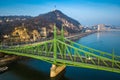 Budapest, Hungary - Beautiful Liberty Bridge Szabadsag Hid on a winter morning with Gellert Hill Royalty Free Stock Photo