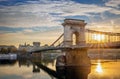 Budapest, Hungary - Beautiful sunrise at Szechenyi Chain Bridge Royalty Free Stock Photo