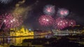 Budapest, Hungary - The beautiful 20th of August fireworks over the river Danube Royalty Free Stock Photo
