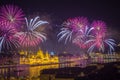 Budapest, Hungary - The beautiful 20th of August fireworks over the river Danube Royalty Free Stock Photo