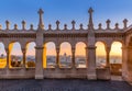 Budapest, Hungary - Beautiful warm autumn sunrise at Fisherman`s Bastion with Parliament of Hungary at background