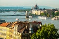 Budapest, Hungary: Chain bridge on Danube river in Budapest city. Hungary. Urban landscape panorama with old buildings Royalty Free Stock Photo