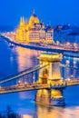 Budapest, Hungary - Chain Bridge and Hungarian Parliament Building Royalty Free Stock Photo