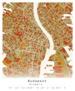 Budapest,Hungary,City centre, Urban detail Streets Roads color Map ,vector element template image Royalty Free Stock Photo