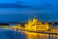 Budapest Hungary, night at Hungarian Parliament and Danube River Royalty Free Stock Photo