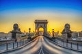 Budapest Hungary sunrise at Chain Bridge with lion statue Royalty Free Stock Photo