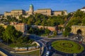 Budapest, Hungary - Clark Adam square roundabout from above at sunrise with Buda Castle Royal Palace Royalty Free Stock Photo