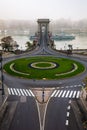 Budapest, Hungary - Clark Adam Square and Szechenyi Chain Bridge with cruise ship on River Danube Royalty Free Stock Photo