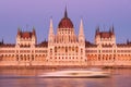 Budapest, Hungary. A classic view of the historic parliament building. Danube River and Parliament during sunset.