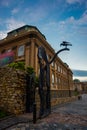 BUDAPEST, HUNGARY: Corvin Gate on St. George Square of Royal Palace of Budapest,with big black raven on top, symbolizing of King Royalty Free Stock Photo