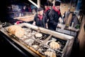 BUDAPEST, HUNGARY - 8 DECEMBER 2016: Langos street food vendor a