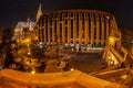 Night view of the Hilton Hotel and St. Matias Church, Budapest, Hungary