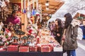 BUDAPEST, HUNGARY - DECEMBER 19, 2018: Tourists and local people enjoying the beautiful Christmas Market at St. Stephen's Square Royalty Free Stock Photo