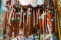 Traditional hungarian homemade sausages at farmers market Royalty Free Stock Photo