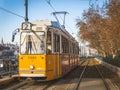 Budapest, Hungary - December 2018 : Tram way is popular transportation in Budapest run along Danube river connect many beautiful