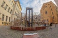 Weeping willow tree in the courtyard of Central Synagogue in Budapest, Hungary Royalty Free Stock Photo