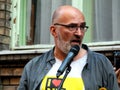 Budapest opposition mayoral candidate Andras Piko at a street demonstration