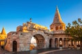 Budapest, Hungary - Entrance and tower of the famous Fisherman`s Bastion on a golden autumn sunrise Royalty Free Stock Photo