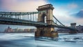 Budapest, Hungary - The famous Szechenyi Chain Bridge on the icy River Danube Royalty Free Stock Photo