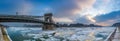 Budapest, Hungary - The famous Szechenyi Chain Bridge on the icy River Danube Royalty Free Stock Photo