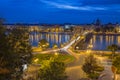 Budapest, Hungary - The famous Szechenyi Chain Bridge taken from Clark Adam roundabout